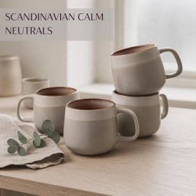 Ceramic Coffee Mugs Set of 4 | 12 oz Stoneware Coffee Cups | Lead-Free