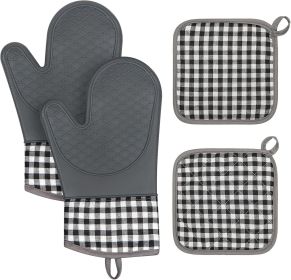 Plaid Oven Mitts and Pot Holders 4-Piece Set, Oven Mitts Gloves Heat Resistant with Non-Slip Silicone Surface for Cooking Baking Grilling