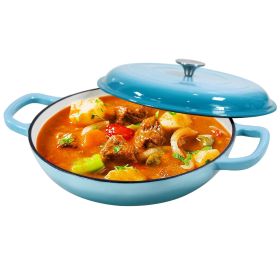 Cast Iron Casserole Braiser;  3.8 Quart; Heavy Duty Casserole Skillet with Lid and Dual Handles;  Porcelain Enameled Surface Cookware Pot