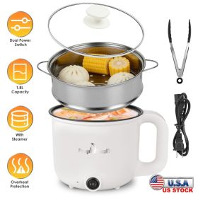 1Pc Electric Hot Pot With Steamer 1.8L Mini Portable Hot Pot With 300W 600W Dual Power For Egg Fried Rice Ramen Oatmeal Soup Overheat Protection (Option: White)